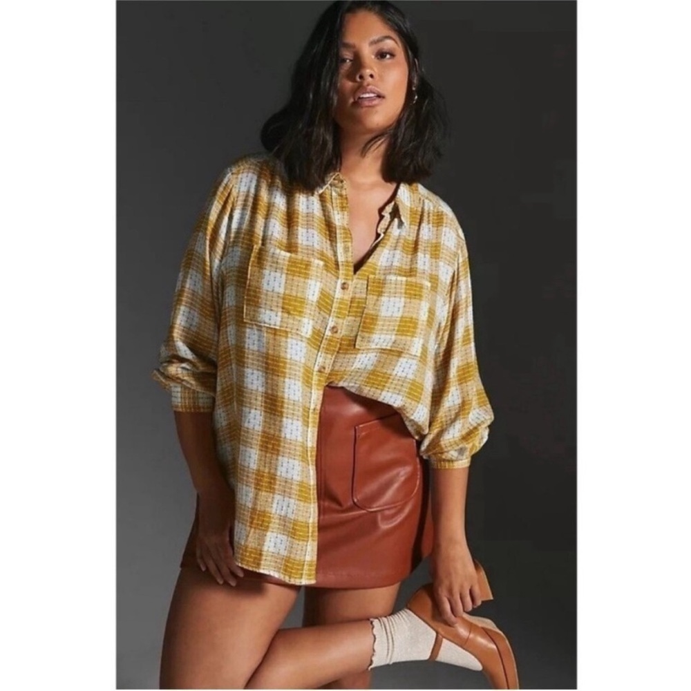 Anthropologie's Pilcro Yellow Motif Wool Blend Plaid
Stitched Shirt L6